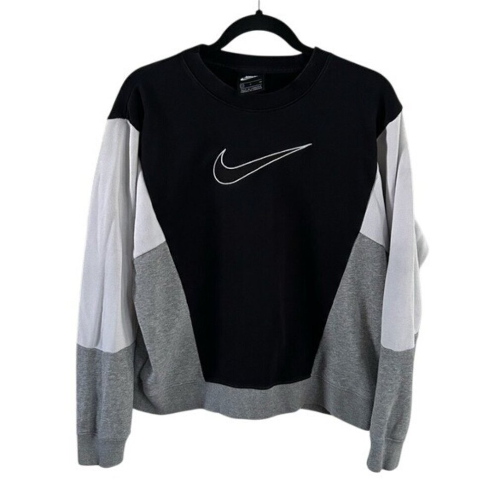 Nike Black Gray White Logo Pullover Sweater Sz Small